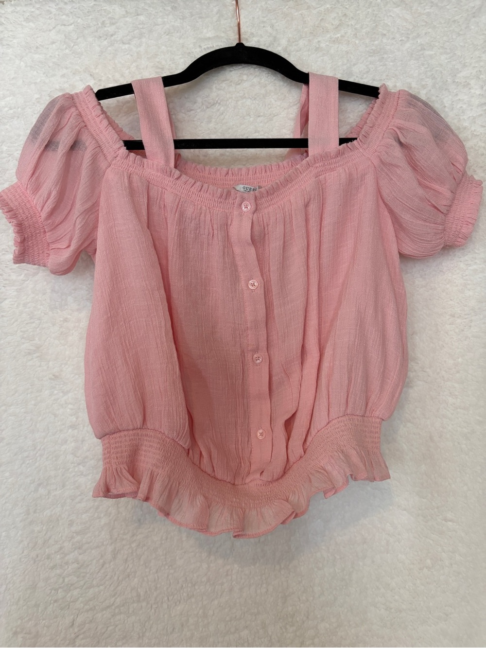 Guess Pink Off-Shoulder Buttoned Blouse